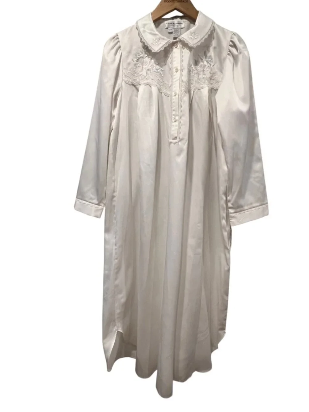Miss Elaine Vintage-Style Brushed Back Satin Nightgown, NWT, White, M